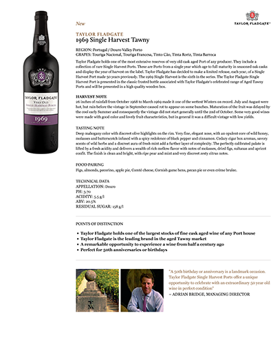 1969 Single Harvest Tawny Fact Sheet