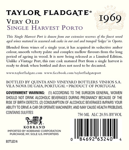 1969 Single Harvest Tawny Back Label