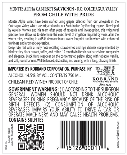 Alpha Cabernet Sauvignon Back Label