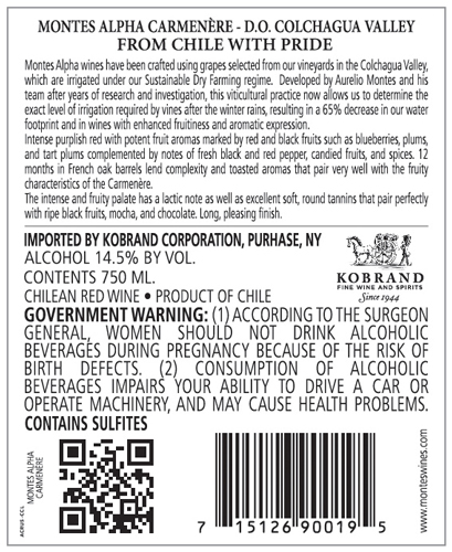 Alpha Carmenère Back Label