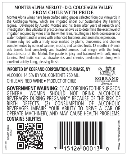 Alpha Merlot Back Label