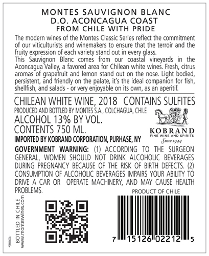 Classic Sauvignon Blanc 2018 Back Label