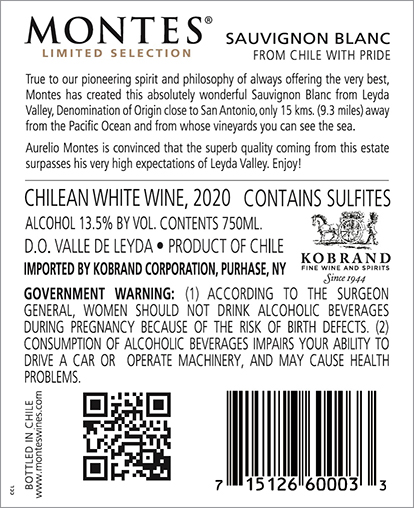 Limited Selection Sauvignon Blanc 2020 Back Label