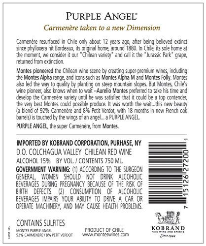 Purple Angel 2019 Back Label