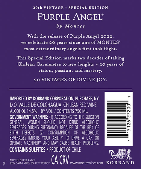 Purple Angel 2022 Back Label – 20th Vintage Special Edition