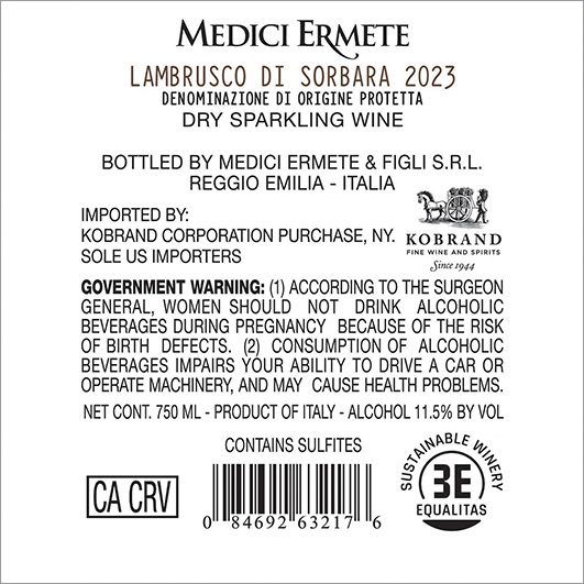 Phermento Lambrusco di Sorbara Secco DOP Back Label