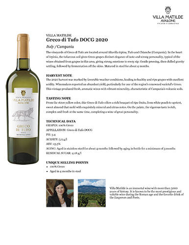 Greco di Tufo DOCG 2020 Fact Sheet