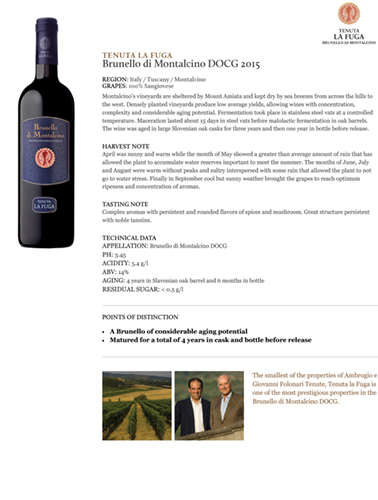 Brunello di Montalcino DOCG 2015 Fact Sheet