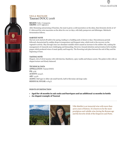 Taurasi DOCG 2016 Fact Sheet