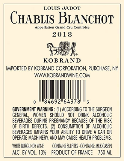 Chablis Blanchot Grand Cru 2018 Back Label