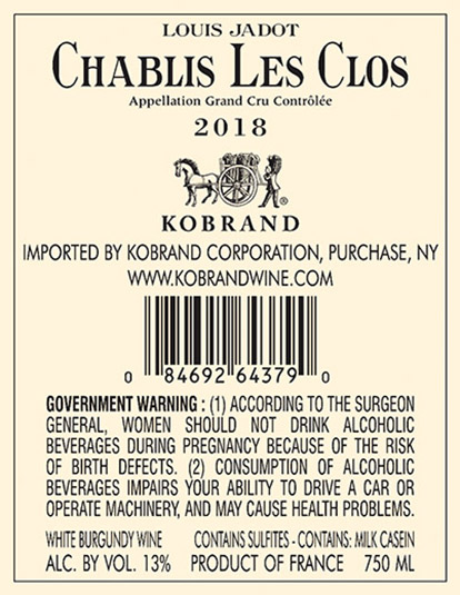 Chablis Les Clos Grand Cru 2018 Back Label