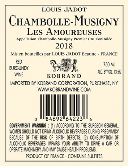 Chambolle-Musigny Les Amoureuses Premier Cru 2018 Back Label
