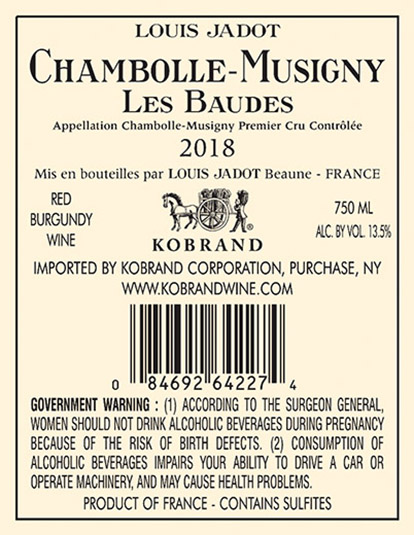 Chambolle-Musigny Les Baudes Premier Cru 2018 Back Label