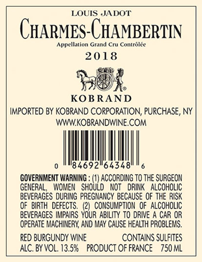 Charmes-Chambertin Grand Cru 2018 Back Label