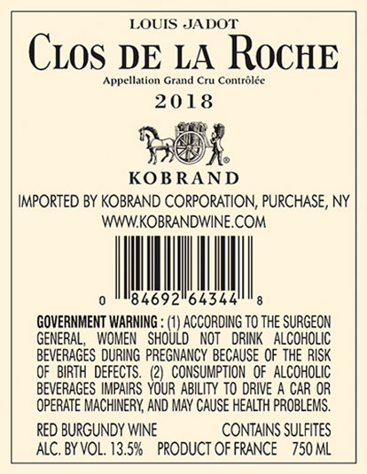 Clos de la Roche Grand Cru 2018 Back Label