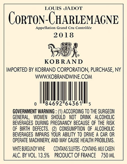 Corton-Charlemagne Grand Cru 2018 Back Label