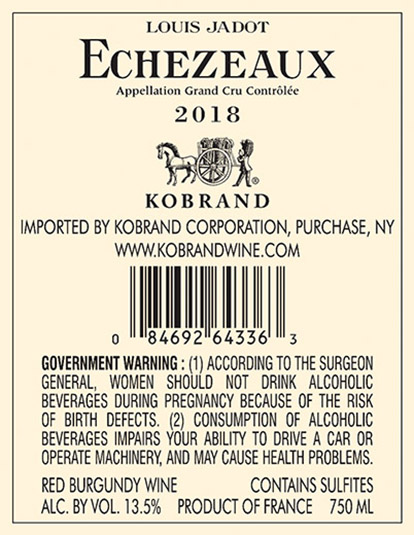 Echézeaux Grand Cru 2018 Back Label