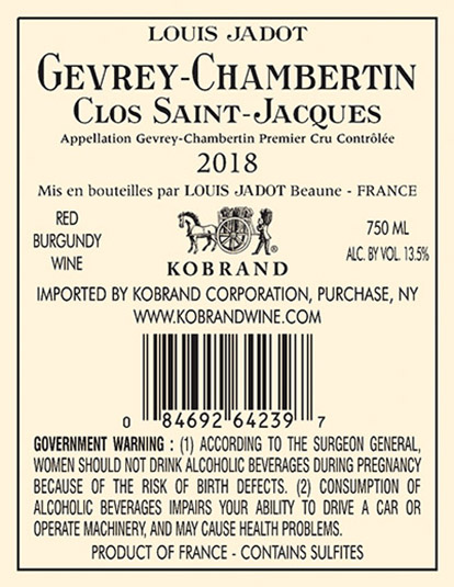 Gevrey-Chambertin Clos Saint Jacques Premier Cru 2018 Back Label