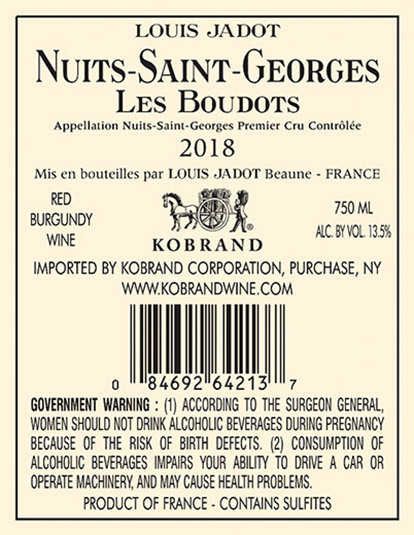Nuits-Saint-Georges Les Boudots Premier Cru 2018 Back Label