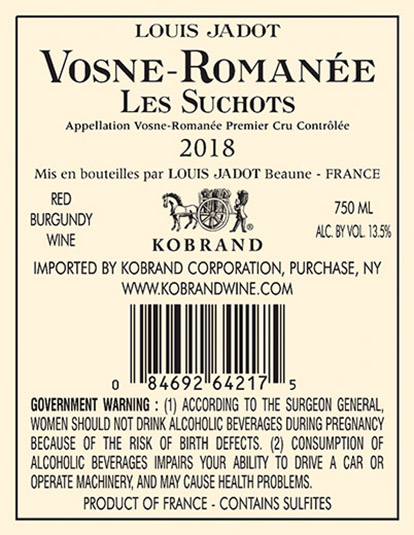 Vosne-Romanée Les Suchots Premier Cru 2018 Back Label