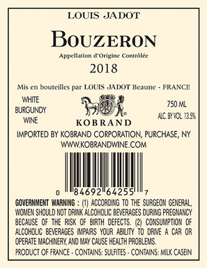 Bouzeron Village 2018 Back Label