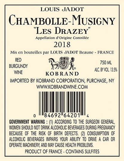 Chambolle-Musigny Les Drazey 2018 Back Label