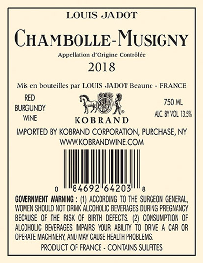 Chambolle-Musigny 2018 Back Label