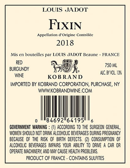 Fixin 2018 Back Label
