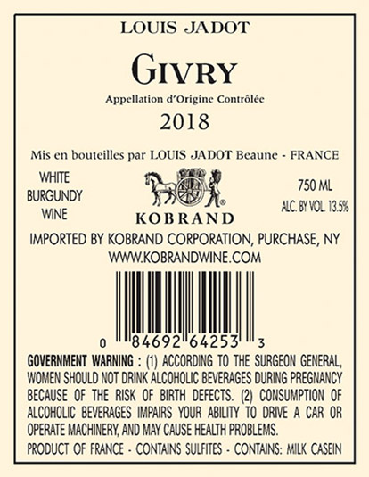 Givry Blanc 2018 Back Label