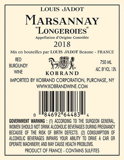 Marsannay Longeroies 2018 Back Label