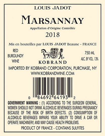 Marsannay 2018 Back Label