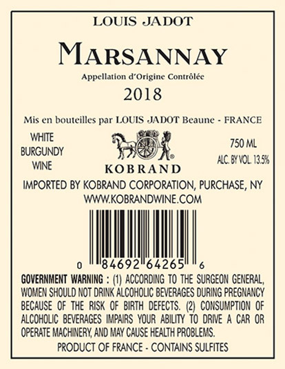 Marsannay Blanc 2018 Back Label