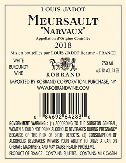 Meursault Narvaux 2018 Back Label