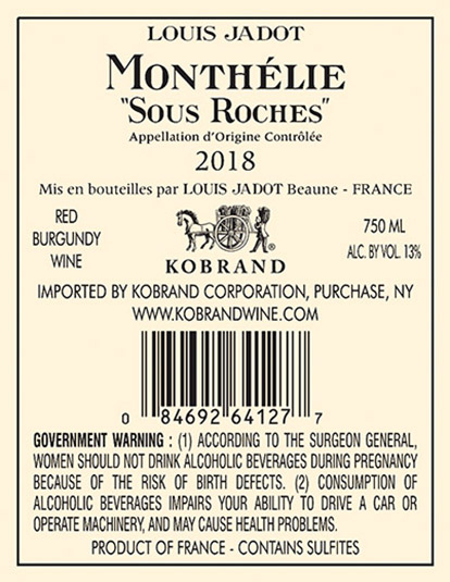 Monthelie Les Sous Roches 2018 Back Label