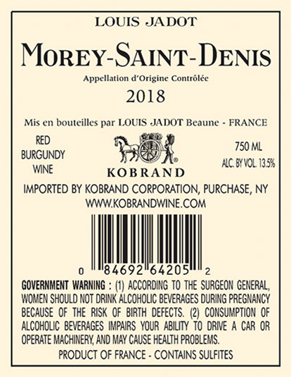 Morey Saint Denis 2018 Back Label