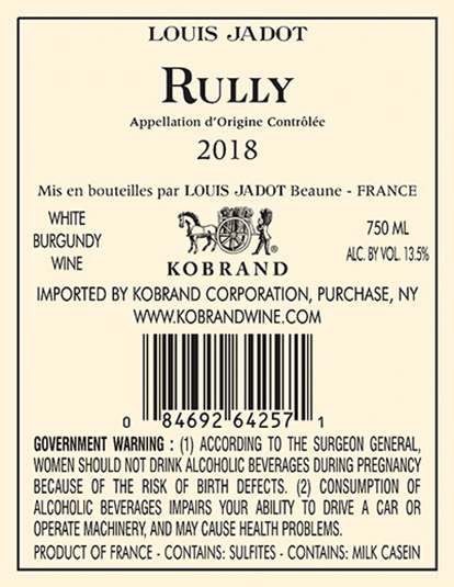 Rully Blanc 2018 Back Label