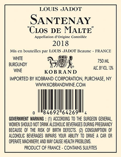 Santenay Clos de Malte Blanc 2018 Back Label