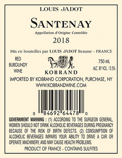 Santenay 2018 Back Label