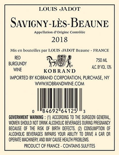 Savigny-lès-Beaune 2018 Back Label