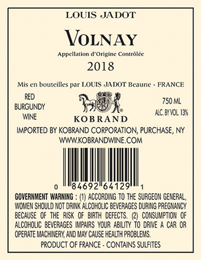 Volnay 2018 Back Label
