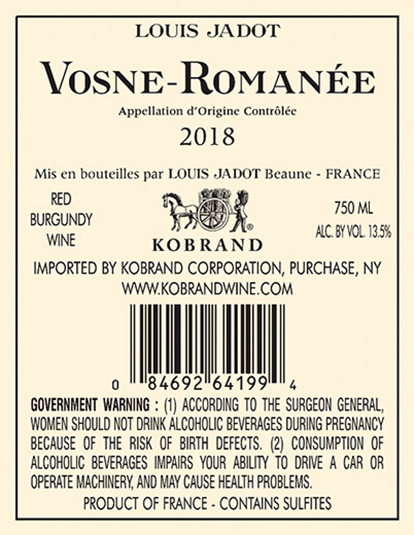 Vosne-Romanée 2018 Back Label