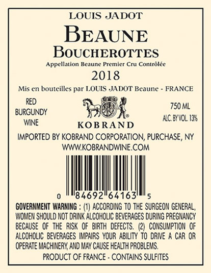 Beaune Boucherottes Premier Cru 2018 Back Label