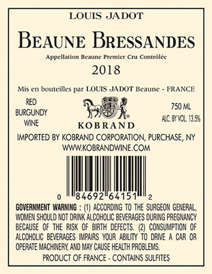 Beaune Bressandes Premier Cru 2018 Back Label