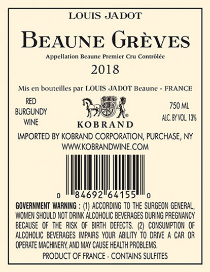 Beaune Grèves Premier Cru 2018 Back Label