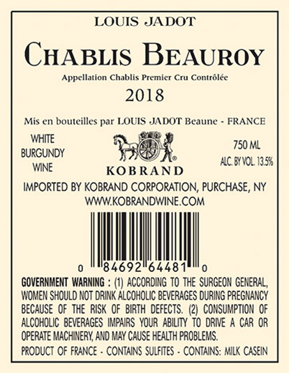 Chablis Beauroy Premier Cru 2018 Back Label