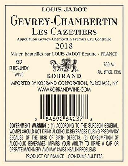 Gevrey-Chambertin Les Cazetiers Premier Cru 2018 Back Label
