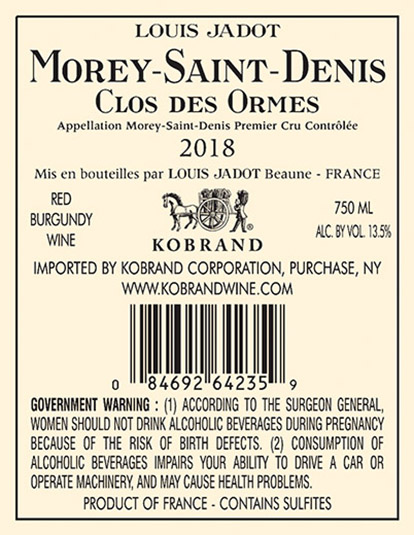 Morey Saint Denis Clos des Ormes Premier Cru 2018 Back Label