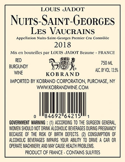Nuits-Saint-Georges Les Vaucrains Premier Cru 2018 Back Label