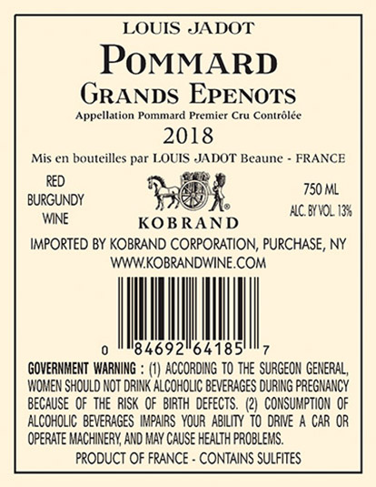 Pommard Grands Epenots Premier Cru 2018 Back Label