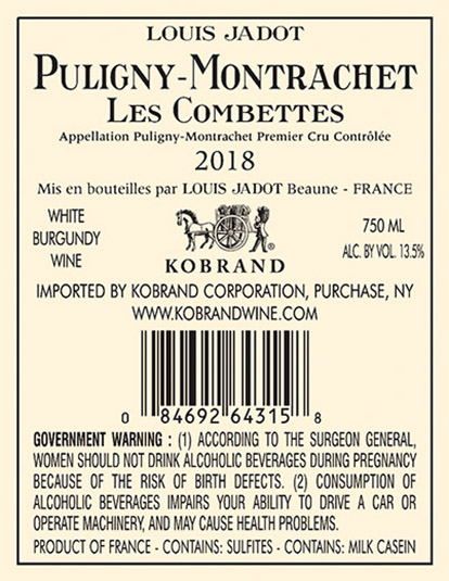 Puligny-Montrachet Les Combettes Premier Cru 2018 Back Label